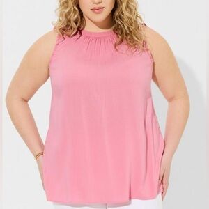 Torrid Rayon Slub Ruffle Mock Neck Tank Sleeveless Wild Rose Pink Size 1 / 1X